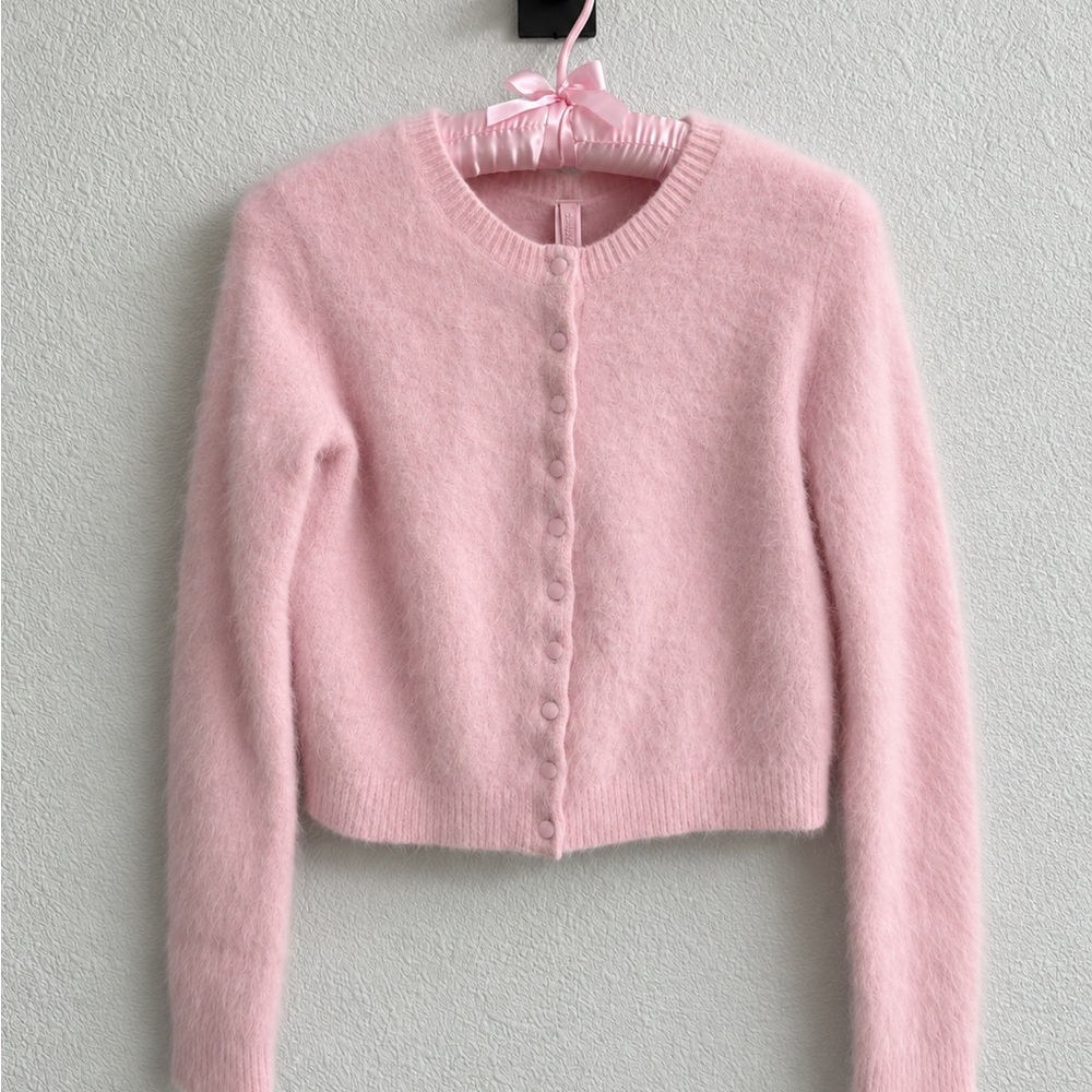 Skims Pink Fuzzy Button-Front Women's Sweater